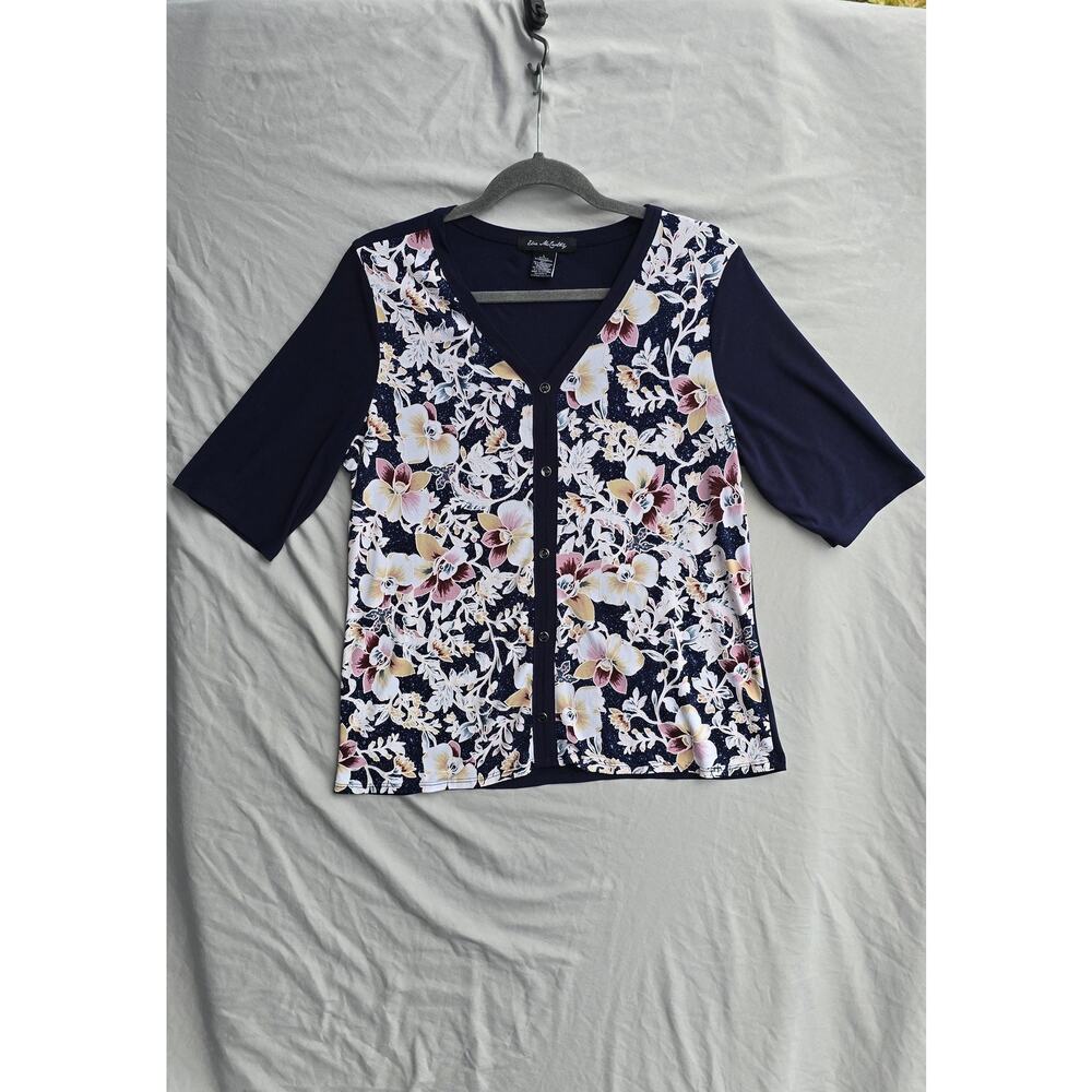 Ellie McCarthy Button Up Shirt Womens Large Multicolor Floral V Neck Jersey